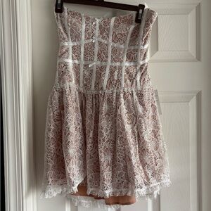 For Love and Lemons White Lace Strapless Dress